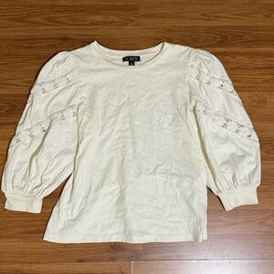 J. Crew Cream Puff-Sleeve Lace-Inset Long Sleeve Tee